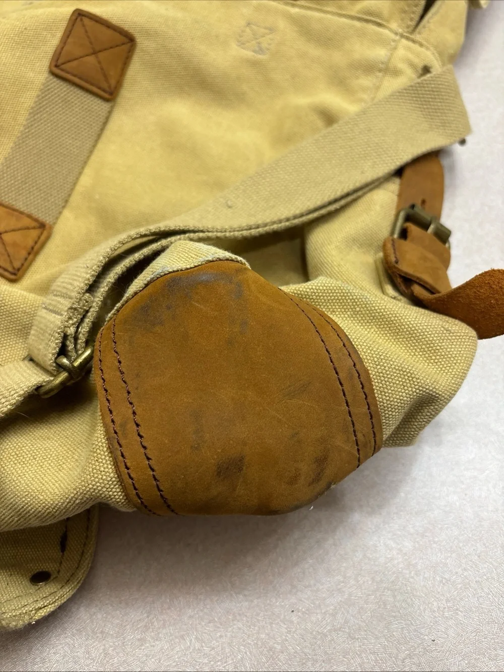 Sechunk Vintage Military Leather Brown Sand Canvas Messenger Satchel Bag Large